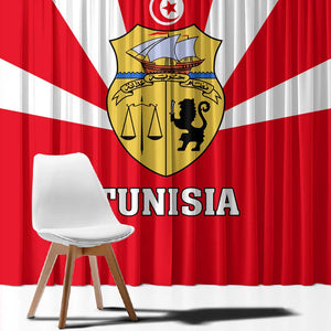 Tunisia Independence Day Window Curtain with Coat of Arms and Flag Style