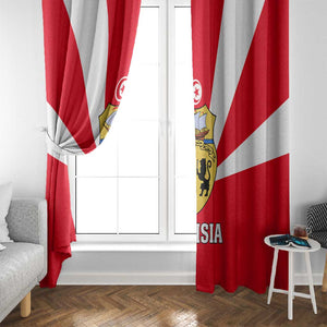 Tunisia Independence Day Window Curtain with Coat of Arms and Flag Style