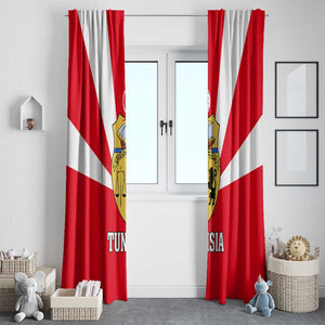 Tunisia Independence Day Window Curtain with Coat of Arms and Flag Style