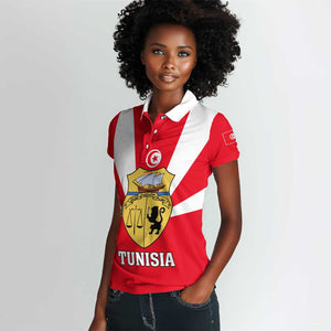 Tunisia Independence Day Women Polo Shirt with Coat of Arms and Flag Style