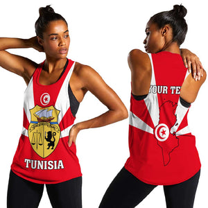 Tunisia Independence Day Women Racerback Tank with Coat of Arms and Flag Style