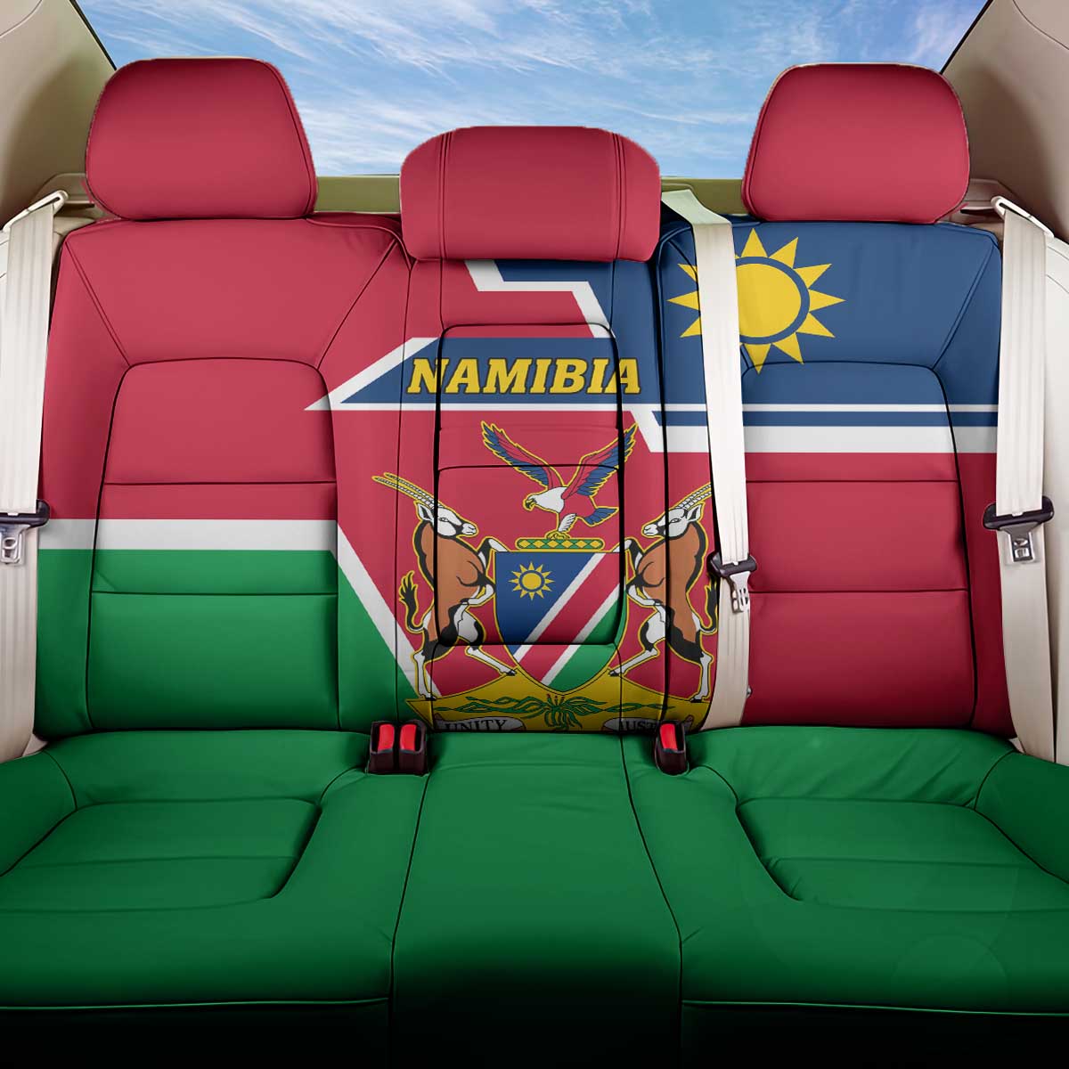 Namibia Independence Day Back Car Seat Cover with Coat of Arms in Unique Style