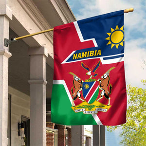 Namibia Independence Day Garden Flag with Coat of Arms in Unique Style