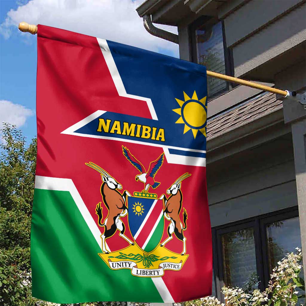 Namibia Independence Day Garden Flag with Coat of Arms in Unique Style