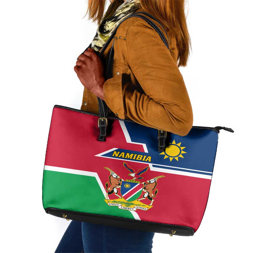 Namibia Independence Day Leather Tote Bag with Coat of Arms in Unique Style