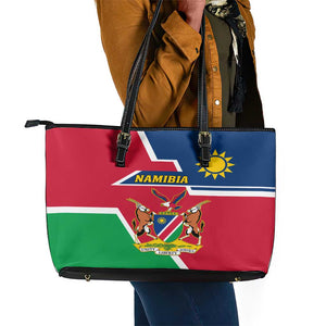 Namibia Independence Day Leather Tote Bag with Coat of Arms in Unique Style