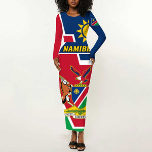 Namibia Independence Day Long Sleeve Bodycon Dress with Coat of Arms in Unique Style