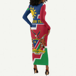 Namibia Independence Day Long Sleeve Bodycon Dress with Coat of Arms in Unique Style