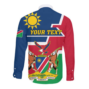 Namibia Independence Day Long Sleeve Button Shirt with Coat of Arms in Unique Style