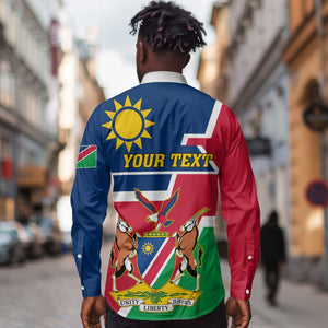 Namibia Independence Day Long Sleeve Button Shirt with Coat of Arms in Unique Style