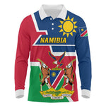 Namibia Independence Day Long Sleeve Polo Shirt with Coat of Arms in Unique Style