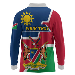 Namibia Independence Day Long Sleeve Polo Shirt with Coat of Arms in Unique Style