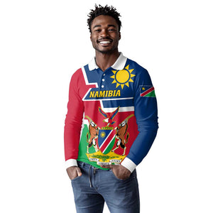 Namibia Independence Day Long Sleeve Polo Shirt with Coat of Arms in Unique Style