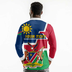 Namibia Independence Day Long Sleeve Polo Shirt with Coat of Arms in Unique Style