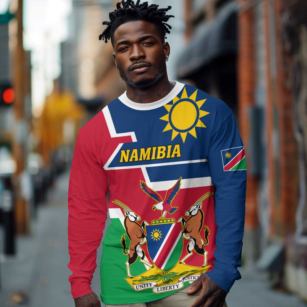 Namibia Independence Day Long Sleeve Shirt with Coat of Arms in Unique Style LT01