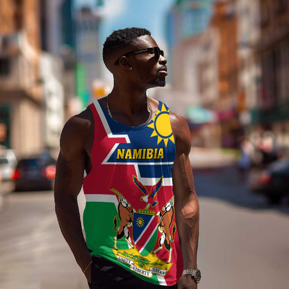 Namibia Independence Day Men Tank Top with Coat of Arms in Unique Style