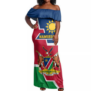 Namibia Independence Day Off Shoulder Maxi Dress with Coat of Arms in Unique Style