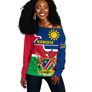 Namibia Independence Day Off Shoulder Sweater with Coat of Arms in Unique Style