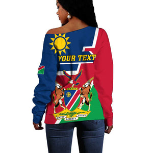 Namibia Independence Day Off Shoulder Sweater with Coat of Arms in Unique Style