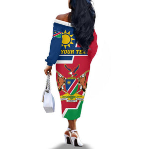 Namibia Independence Day Off The Shoulder Long Sleeve Dress with Coat of Arms in Unique Style