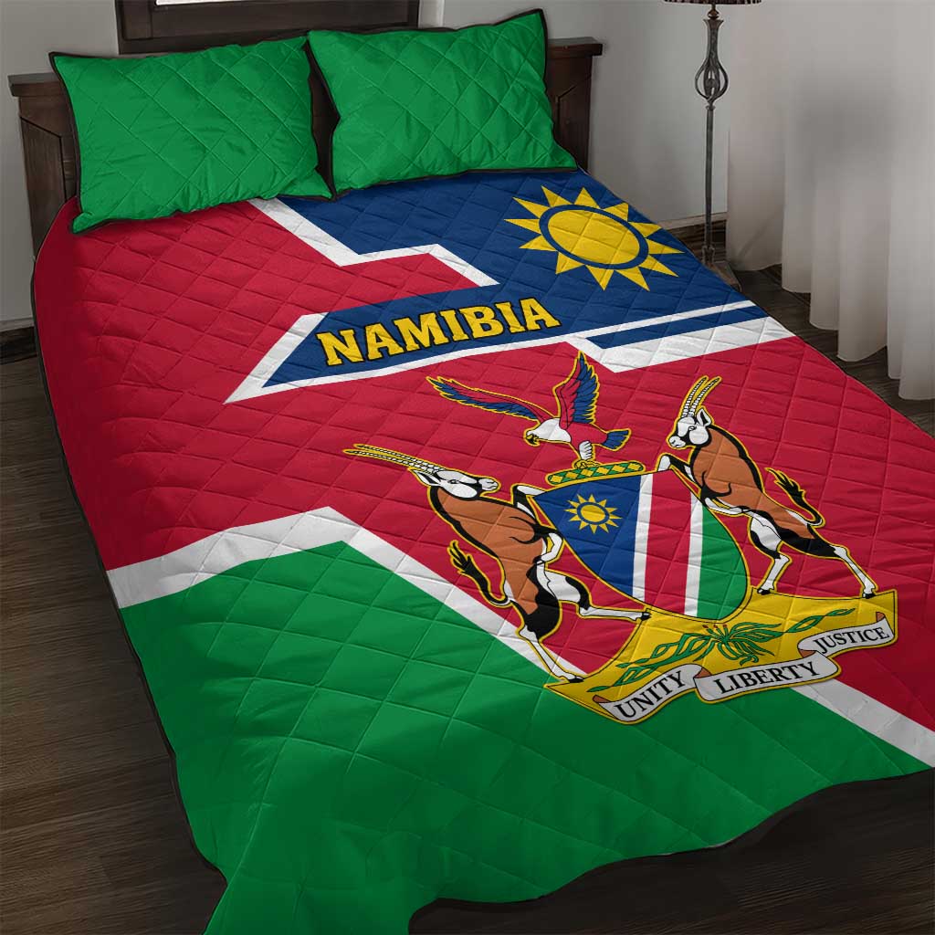 Namibia Independence Day Quilt Bed Set with Coat of Arms in Unique Style