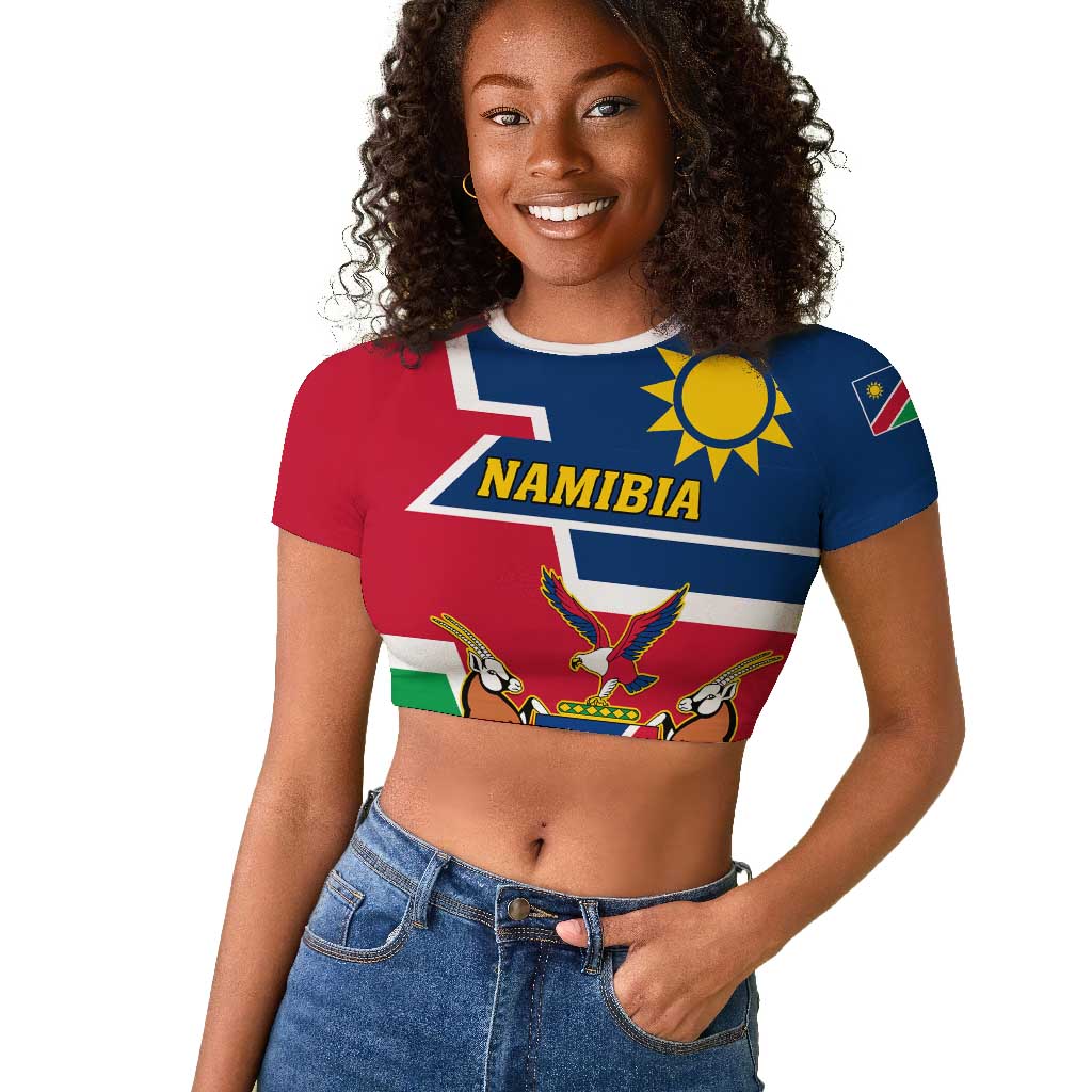 Namibia Independence Day Raglan Cropped T shirt with Coat of Arms in Unique Style