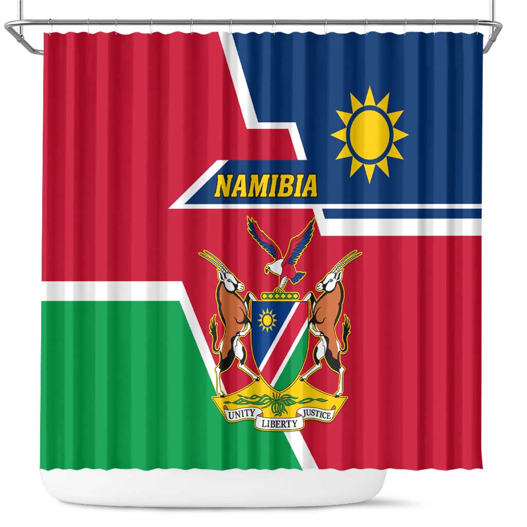 Namibia Independence Day Shower Curtain with Coat of Arms in Unique Style