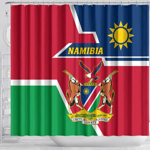 Namibia Independence Day Shower Curtain with Coat of Arms in Unique Style