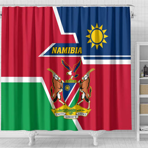 Namibia Independence Day Shower Curtain with Coat of Arms in Unique Style