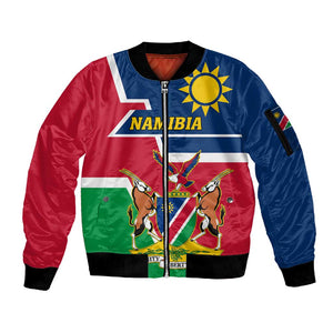 Namibia Independence Day Sleeve Zip Bomber Jacket with Coat of Arms in Unique Style