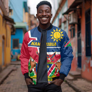 Namibia Independence Day Sleeve Zip Bomber Jacket with Coat of Arms in Unique Style