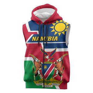 Namibia Independence Day Sleeveless Zip Hoodie with Coat of Arms in Unique Style - African Pride