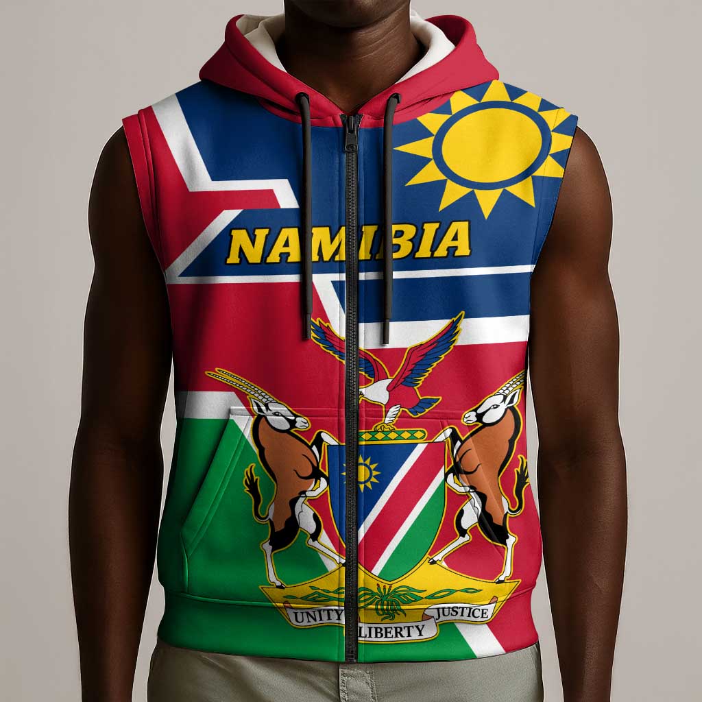 Namibia Independence Day Sleeveless Zip Hoodie with Coat of Arms in Unique Style - African Pride