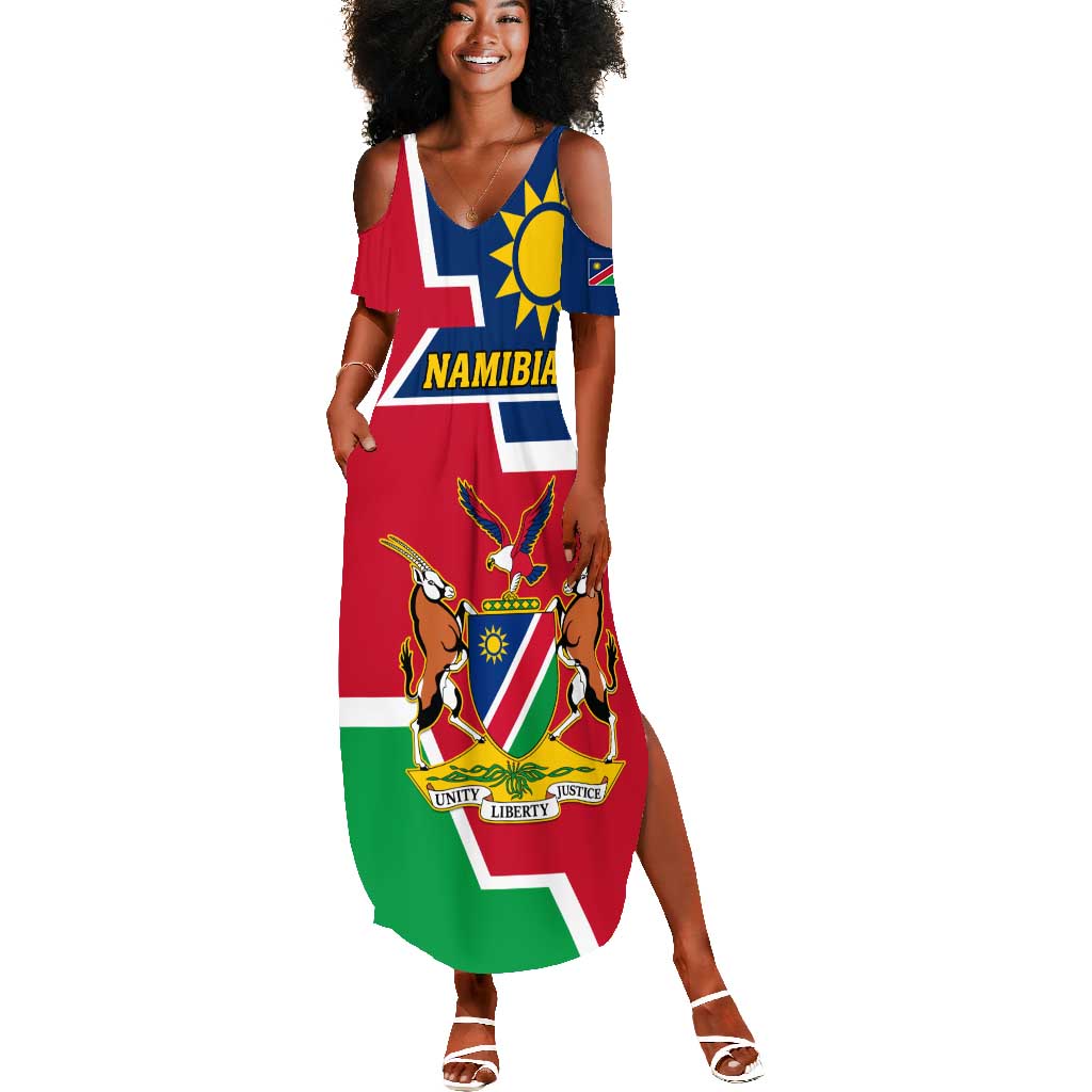 Namibia Independence Day Summer Maxi Dress with Coat of Arms in Unique Style