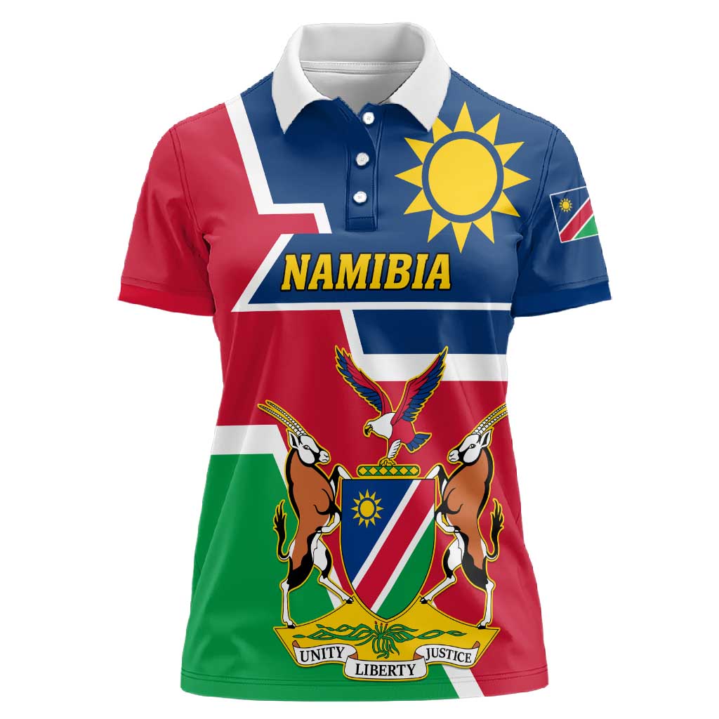 Namibia Independence Day Women Polo Shirt with Coat of Arms in Unique Style