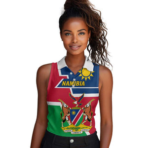 Namibia Independence Day Women Sleeveless Polo Shirt with Coat of Arms in Unique Style