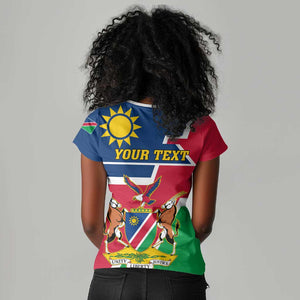 Namibia Independence Day Women V-Neck T-Shirt with Coat of Arms in Unique Style