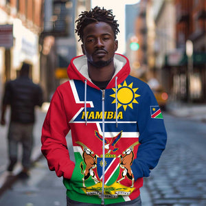 Namibia Independence Day Zip Hoodie with Coat of Arms in Unique Style