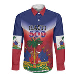 Personalized Afro Haiti 509 Long Sleeve Button Shirt Repiblik d Ayiti