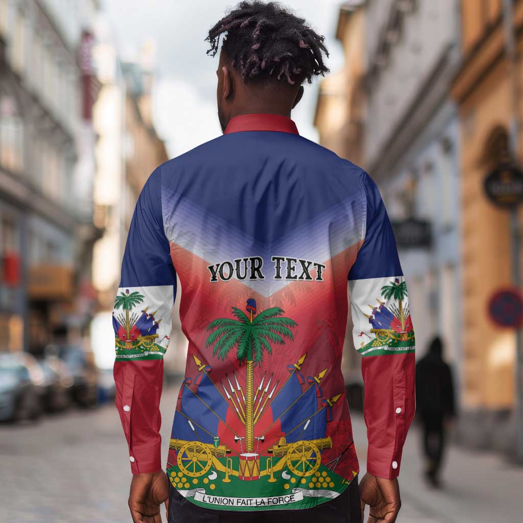 Personalized Afro Haiti 509 Long Sleeve Button Shirt Repiblik d Ayiti