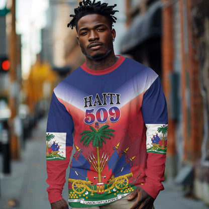 Personalized Afro Haiti 509 Long Sleeve Shirt Repiblik d Ayiti