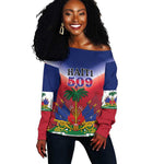 Personalized Afro Haiti 509 Off Shoulder Sweater Repiblik d Ayiti