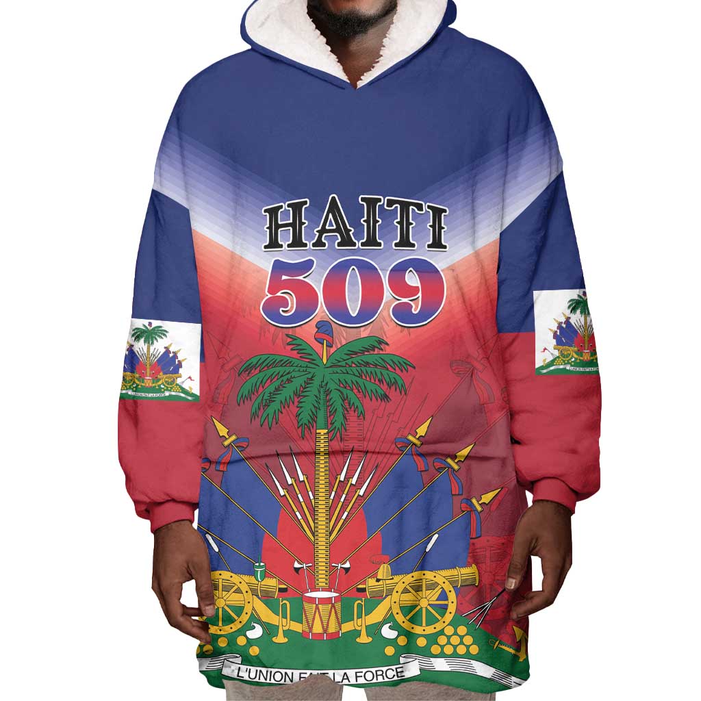 Personalized Afro Haiti 509 Wearable Blanket Hoodie Repiblik d Ayiti