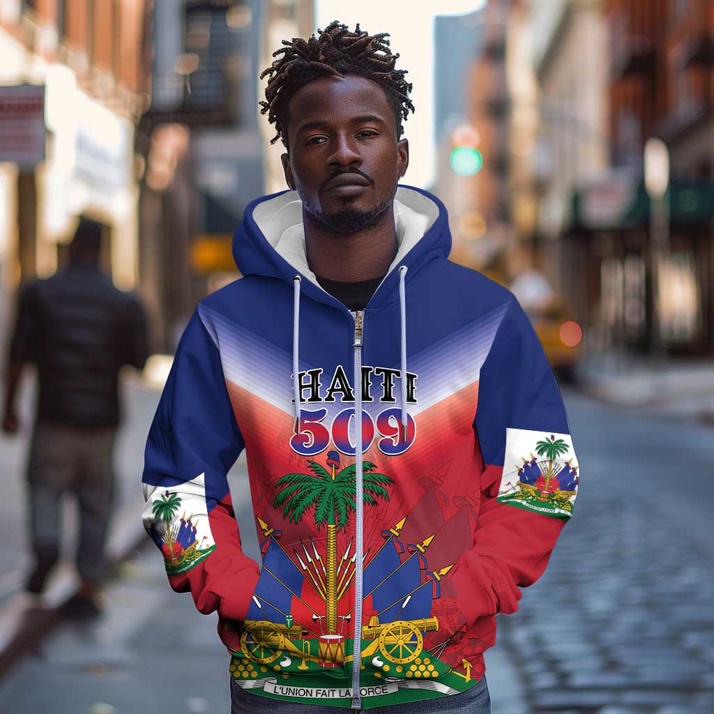 Personalized Afro Haiti 509 Zip Hoodie Repiblik d Ayiti