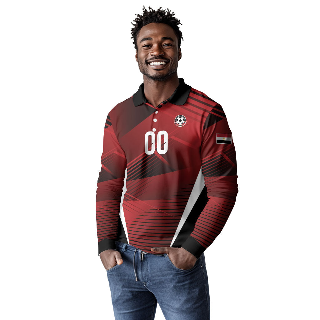 Custom Egypt 2026 World Football Long Sleeve Polo Shirt Yalla Masr The Pharaohs