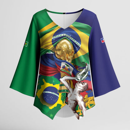Personalized Brazil Haiti 2026 World Football Kimono Sleeve Blouse Come On Boys