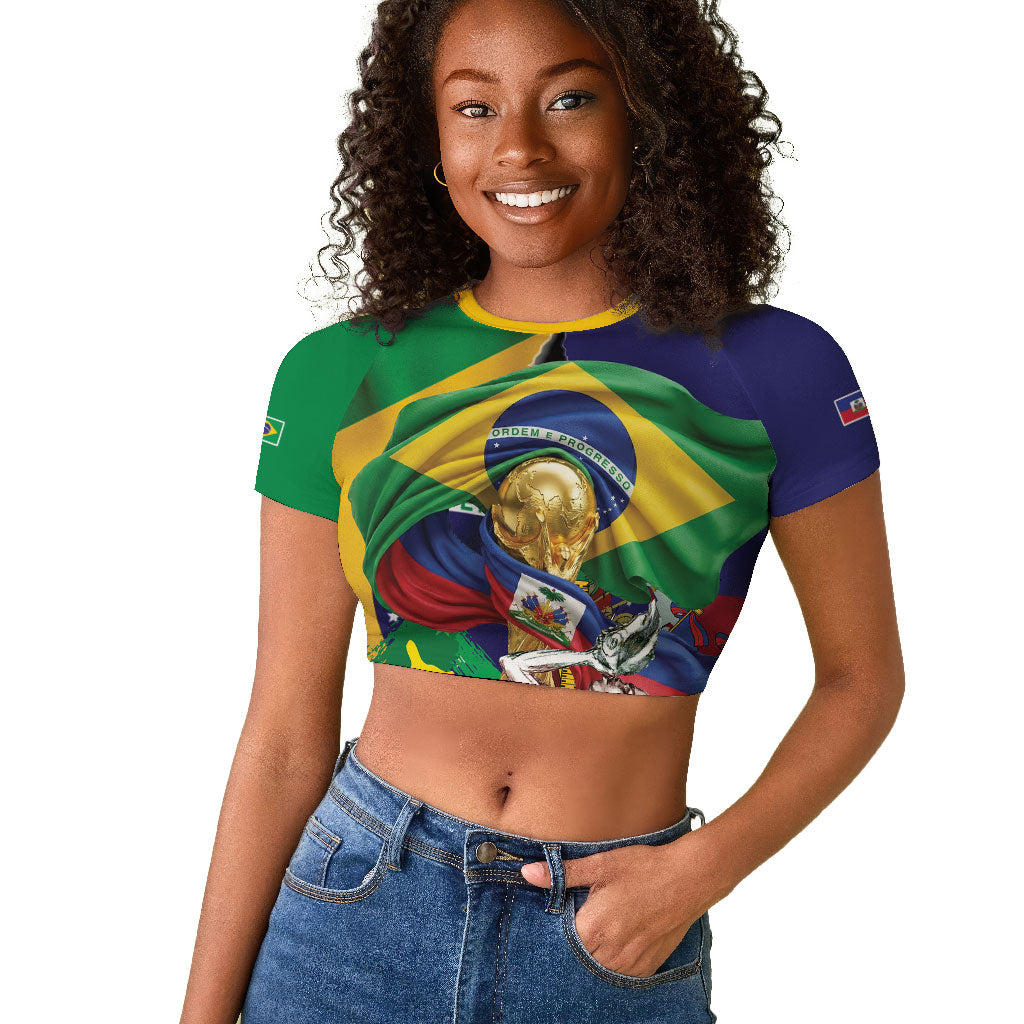 Personalized Brazil Haiti 2026 World Football Raglan Cropped T shirt Come On Boys