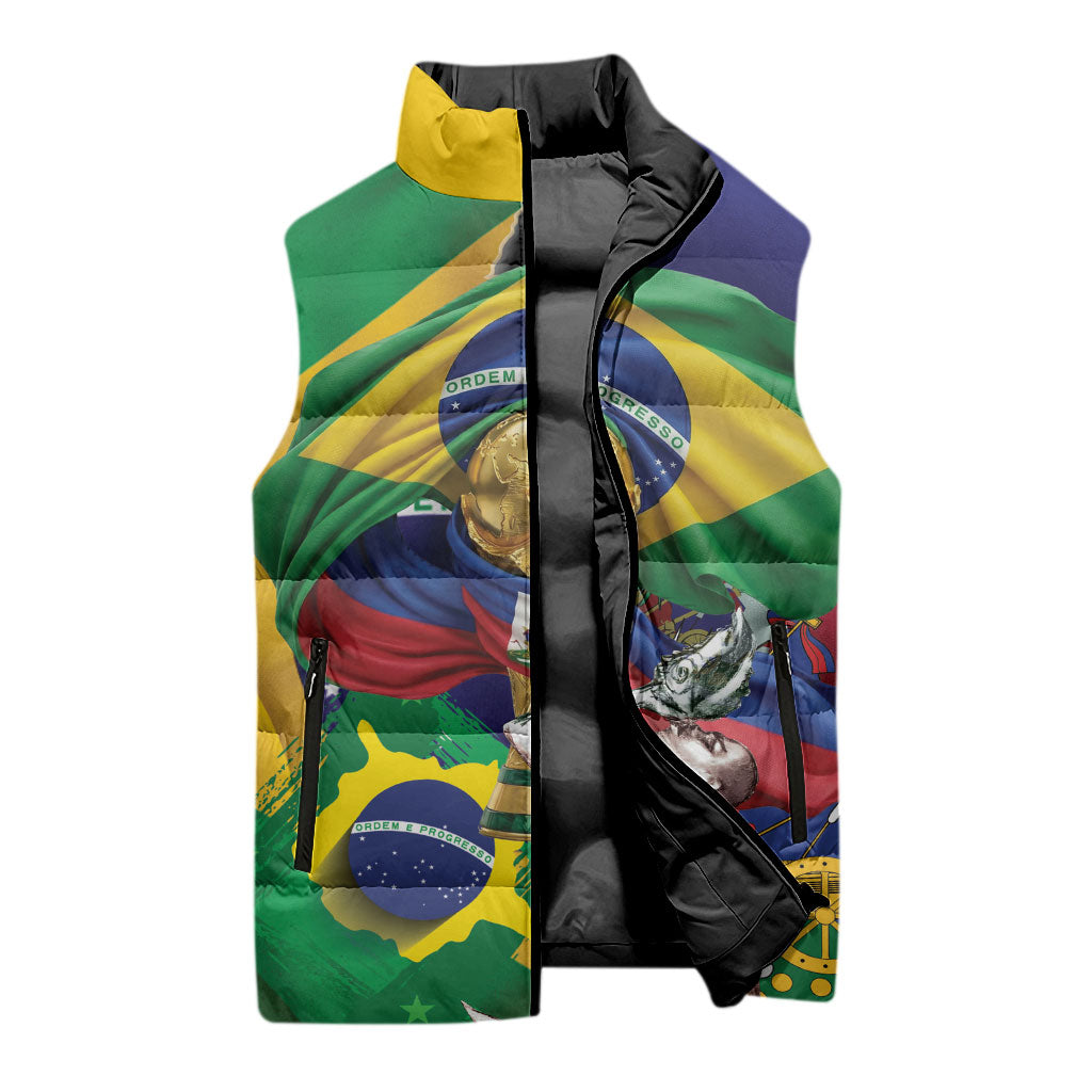 Personalized Brazil Haiti 2026 World Football Sleeveless Puffer Jacket Come On Boys
