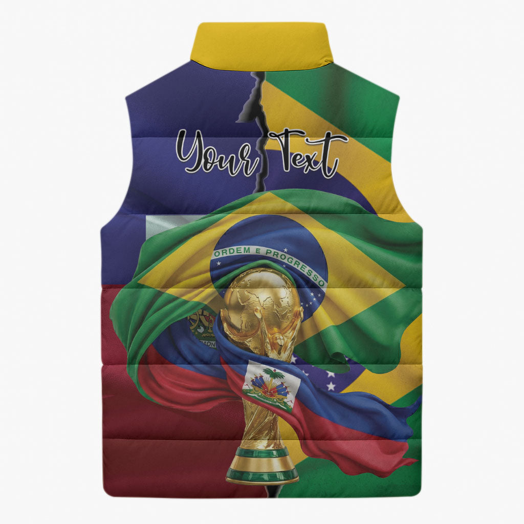 Personalized Brazil Haiti 2026 World Football Sleeveless Puffer Jacket Come On Boys