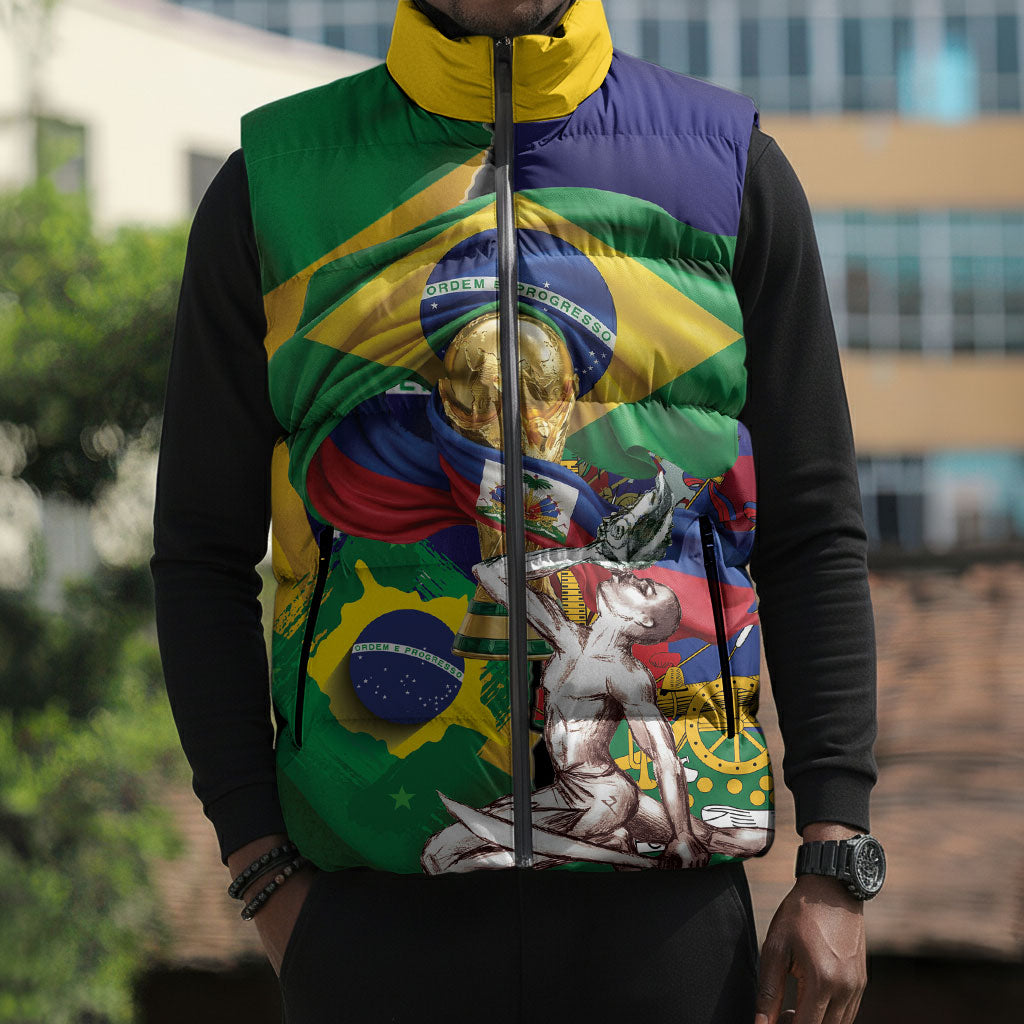 Personalized Brazil Haiti 2026 World Football Sleeveless Puffer Jacket Come On Boys